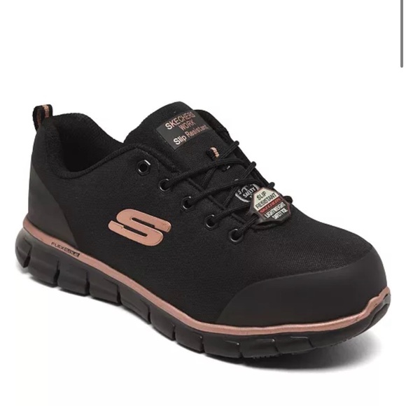 Skechers Shoes - Skechers Alloy Toe Work Sneakers - Black and rose gold